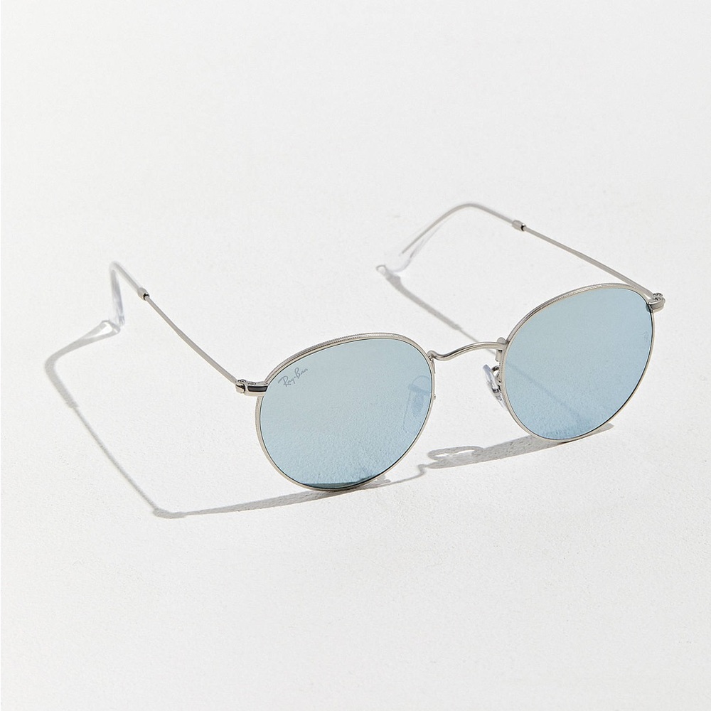 NWOT Ray-Ban Round Silver Reflective Mirror Flash Lenses RB3447 Metal Sunglasses